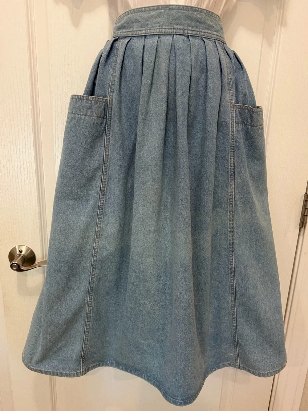 VTG 80s 90s LizWear Denim High Waist Full Pleated Skirt Cottagecore Prairie, M - Picture 3 of 15
